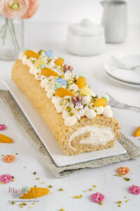 Rüebli-Biskuitrolle mit Quark-Joghurt Creme